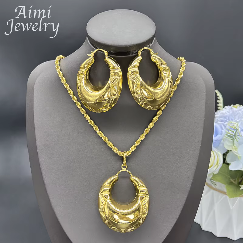Ensemble de bijoux populaires en cuivre plaqué or 18 carats pour femmes, boucles d'oreilles, pendent