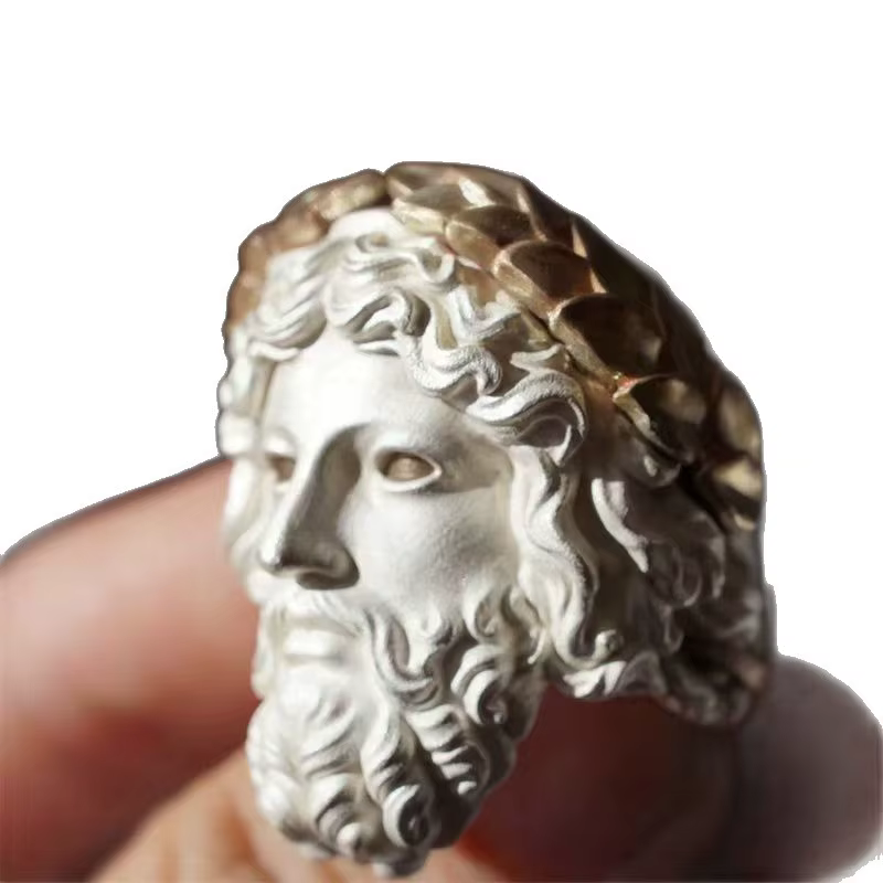 Bague Zeus de la mythologie grecque, Niche artisanale blanche brûlante, Sculpture rétro, Design, sen