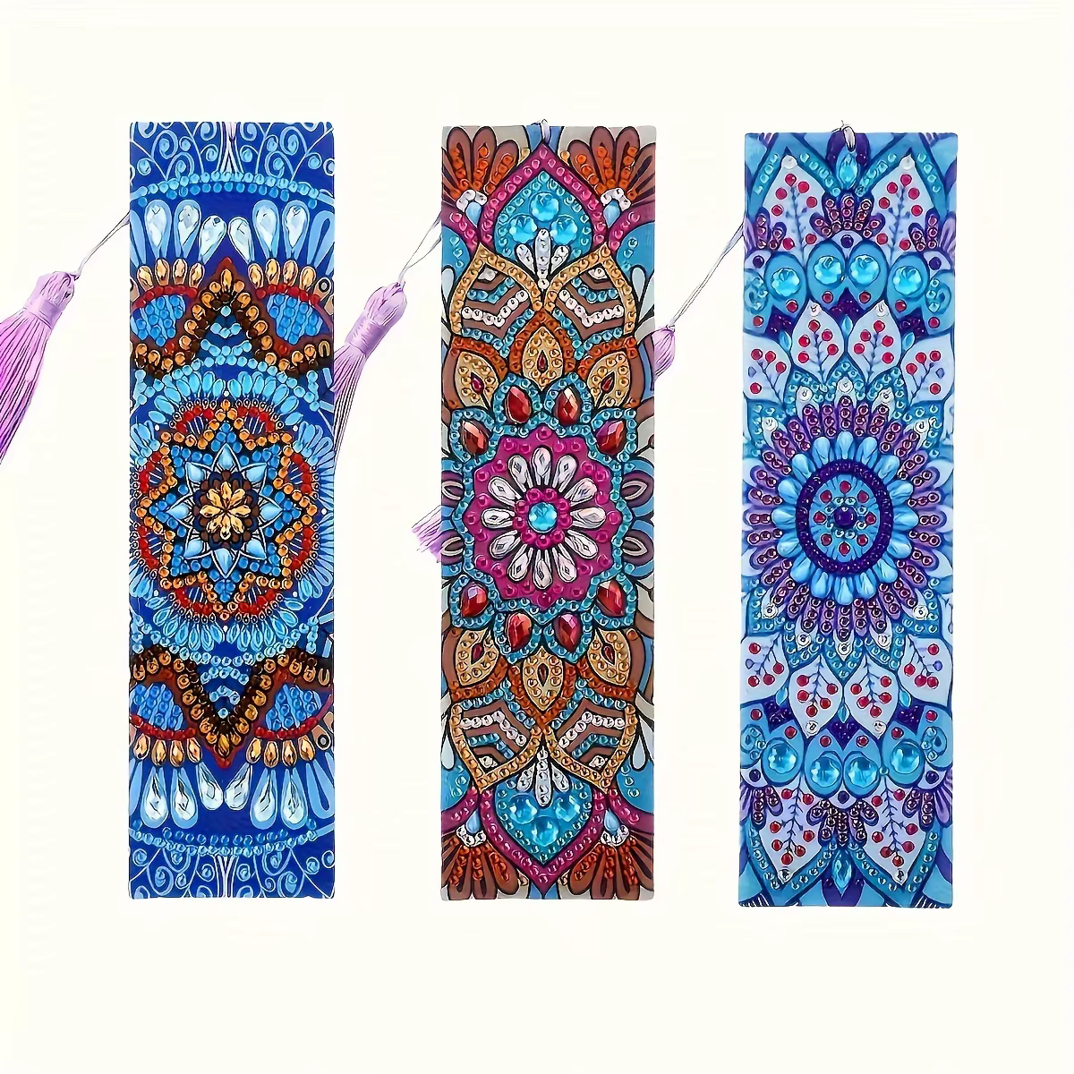 Ensemble de 3 marque-pages en cuir PU avec diamants, thème Mandala, pour peinture diamant DIY, avec 