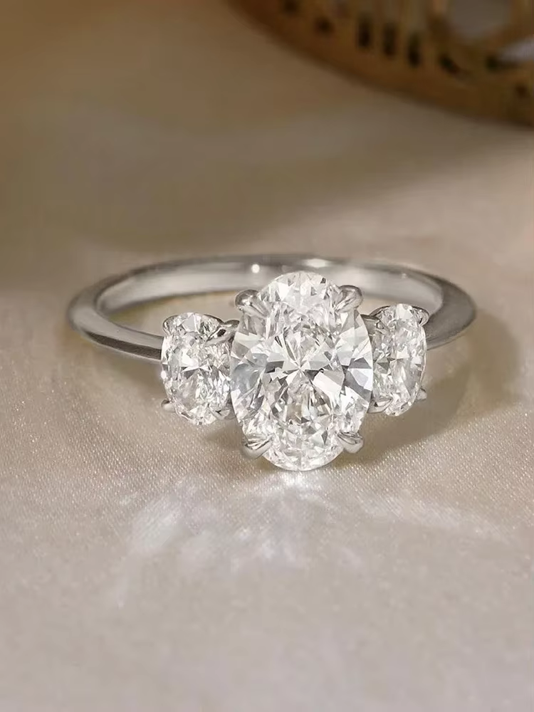 Bague classique scintillante en argent Sterling 925 pour femmes, Triple ovale en Zircon, tenues quot