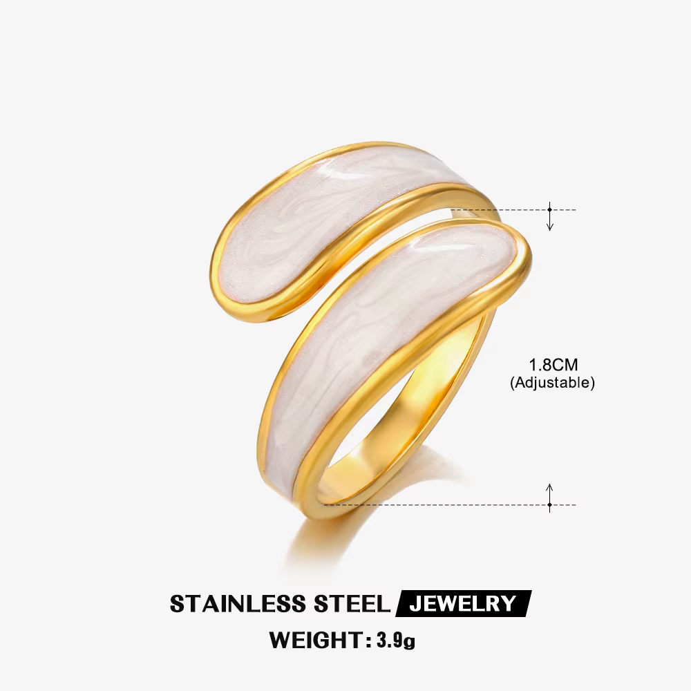 Bague en acier inoxydable noir et blanc avec émail, Simple, Double couche, goutte d'huile, anneau ou