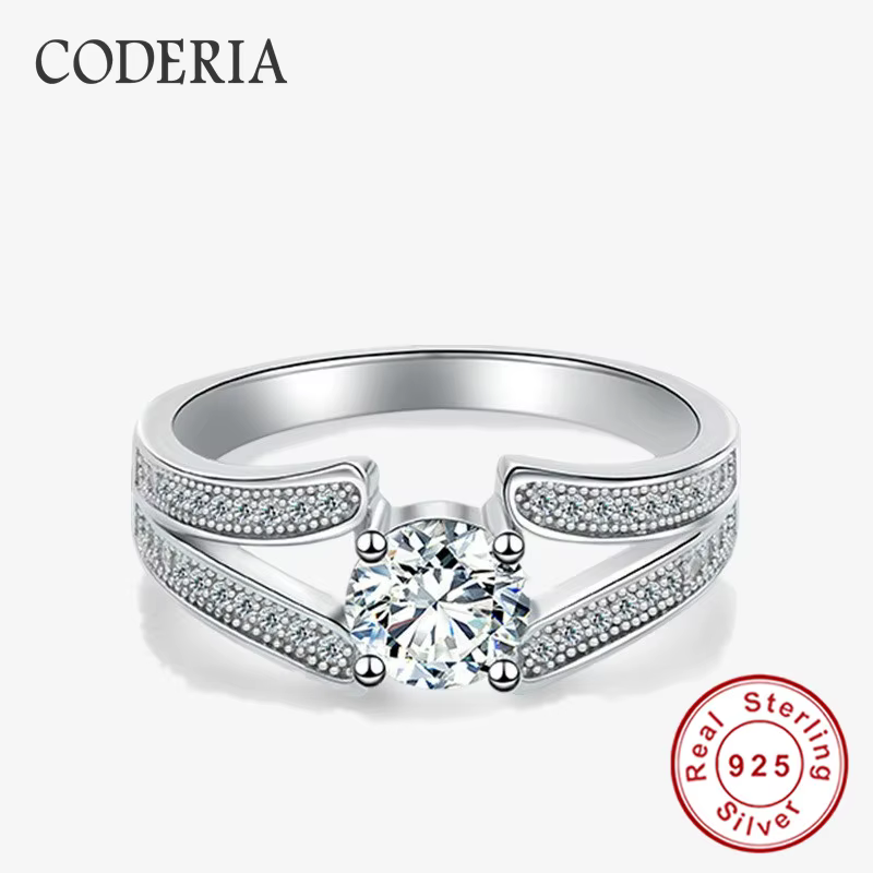 Bagues de fiançailles classiques en diamant de laboratoire pour femme, en argent sterling 925, moiss