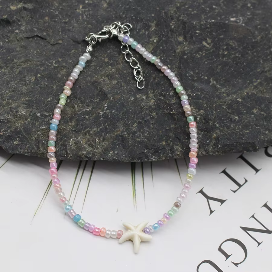 Bracelet de cheville bohème en coquillage de plage, étoile de mer, perles faites à la main, tortue d