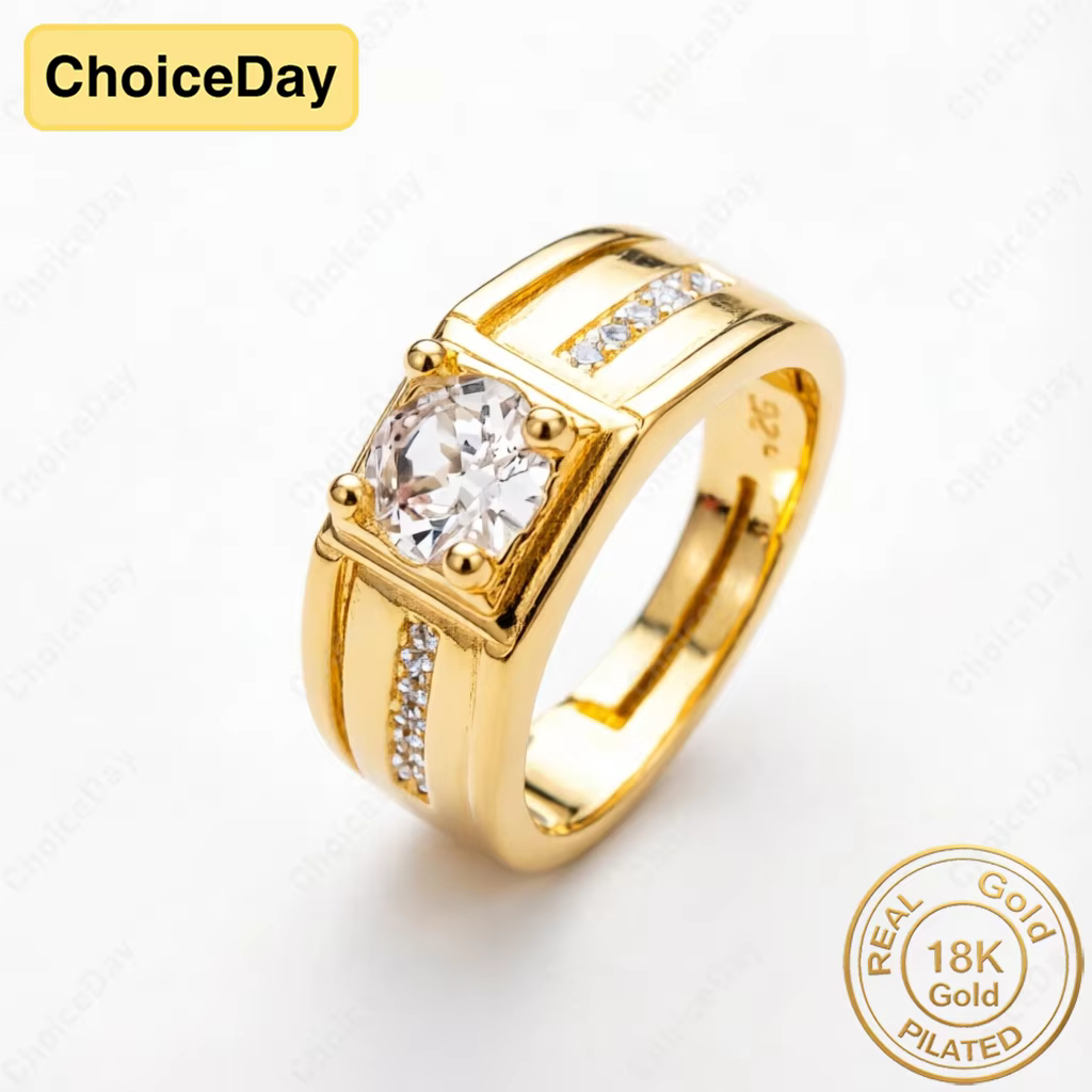 Bague de luxe plaquée or 18 carats à quatre griffes larges en zircone pour femme - Accessoire de mod