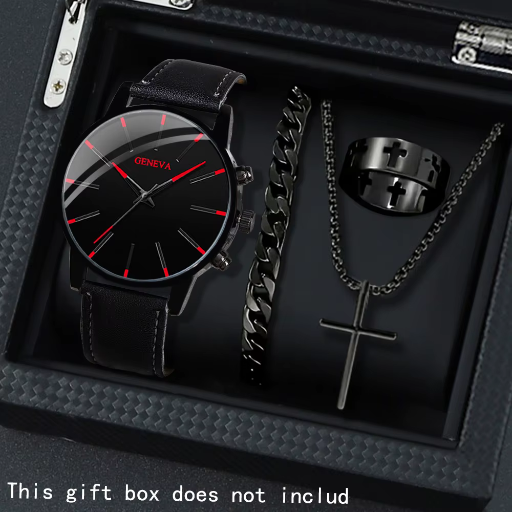 4 pièces/ensemble, montres décontractées pour hommes, ensemble de montres à Quartz, bracelet en cuir