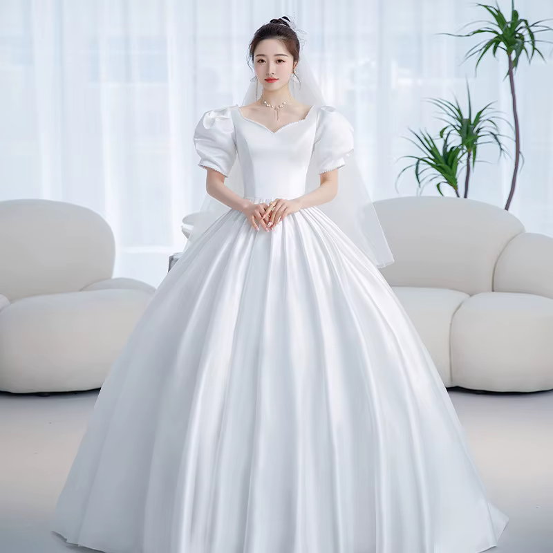 Robe De mariée princesse Vintage en Satin, Simple, brillante, perles, Slim, grande taille, personnal