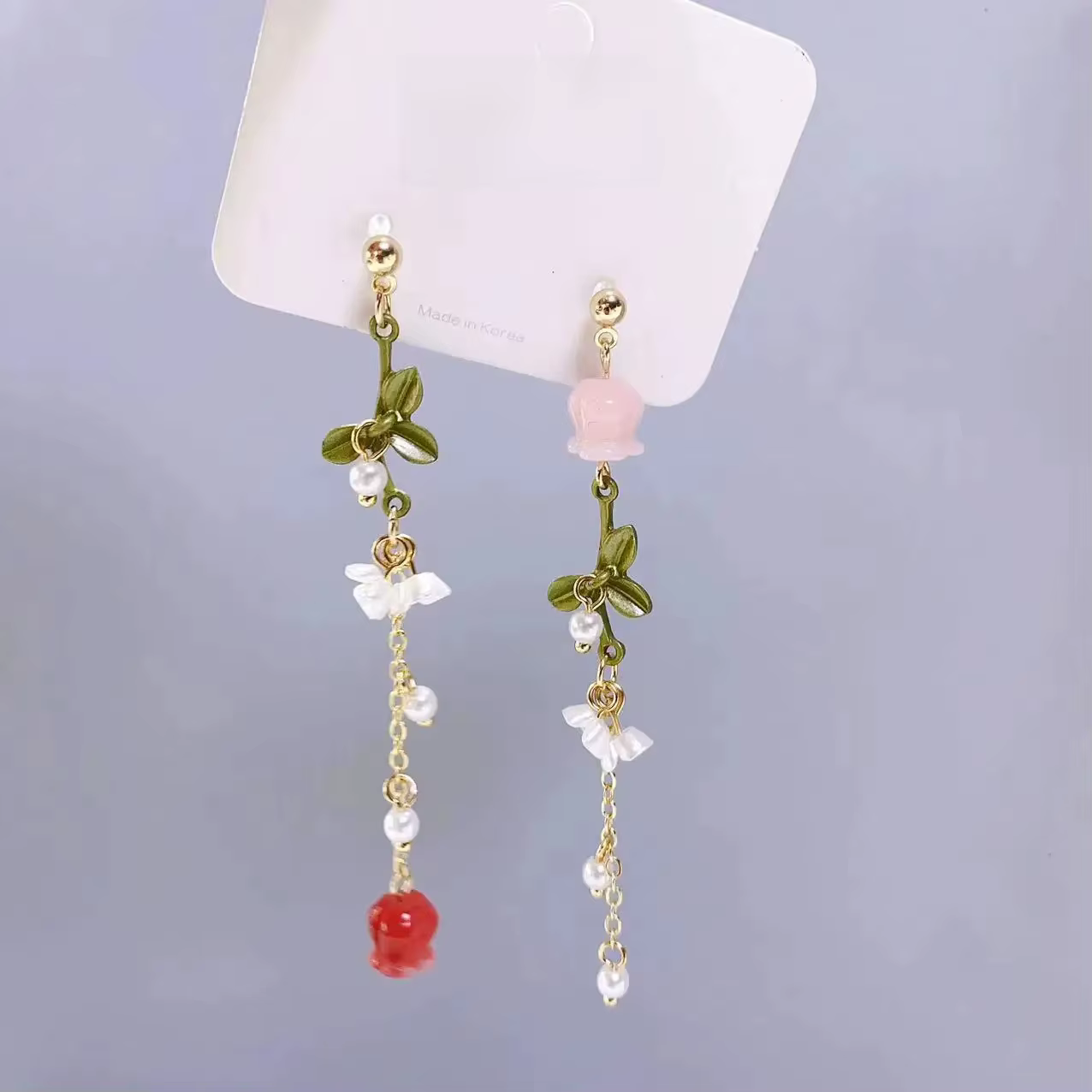 Boucles d'oreilles coréennes en perles de fleur de Rose fraîche, atmosphère Super féerique douce, sy
