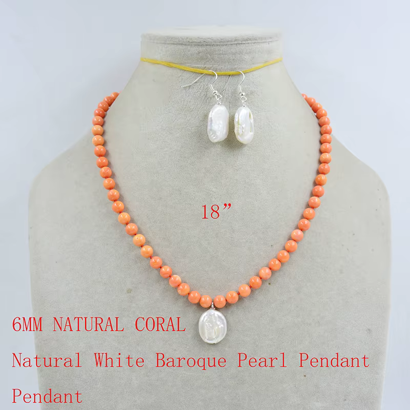 grosses soldes! !! Ensemble de bijoux en corail, collier, boucles d'oreilles, bracelet, élégant, pou