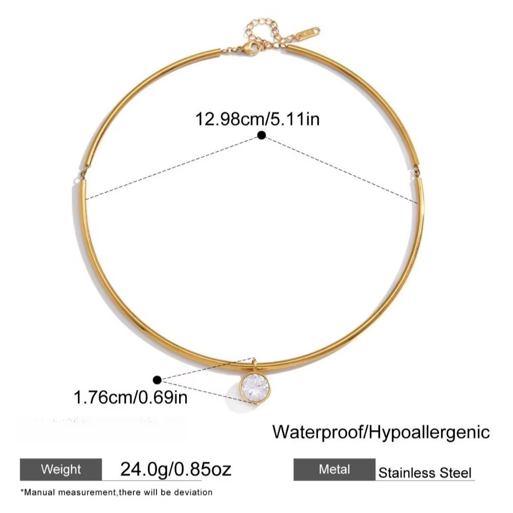 Collier Torques avec Pendentif Géométrique en Zircon pour Femme, en Acier Inoxydable Plaqué Or PVD, 