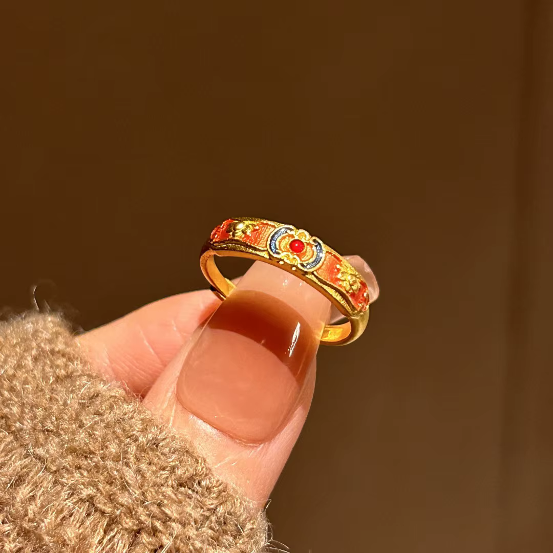 Bagues classiques en émail coloré pour femmes, bague artisanale en or antique, ouverture réglable, b
