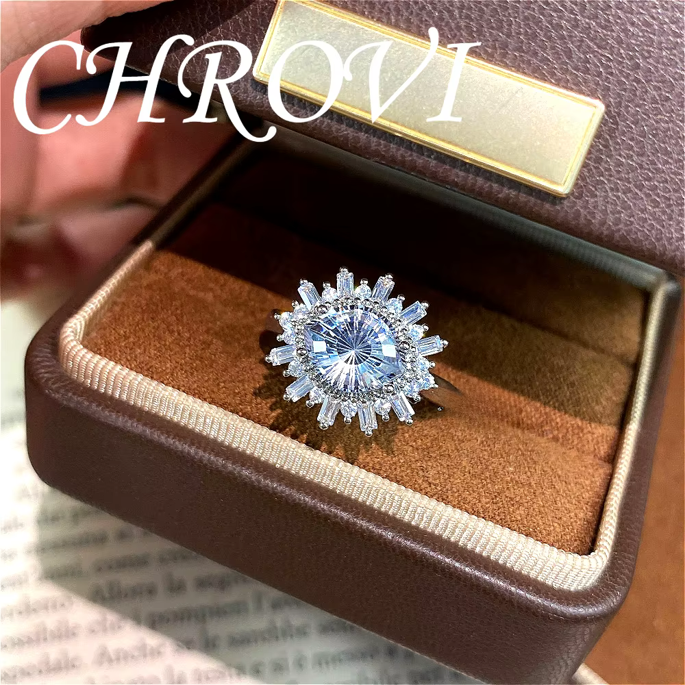 Bague Exquise en Argent Sterling 925 Scintillante et Étincelante, Bague de Luxe à la Mode avec Diama