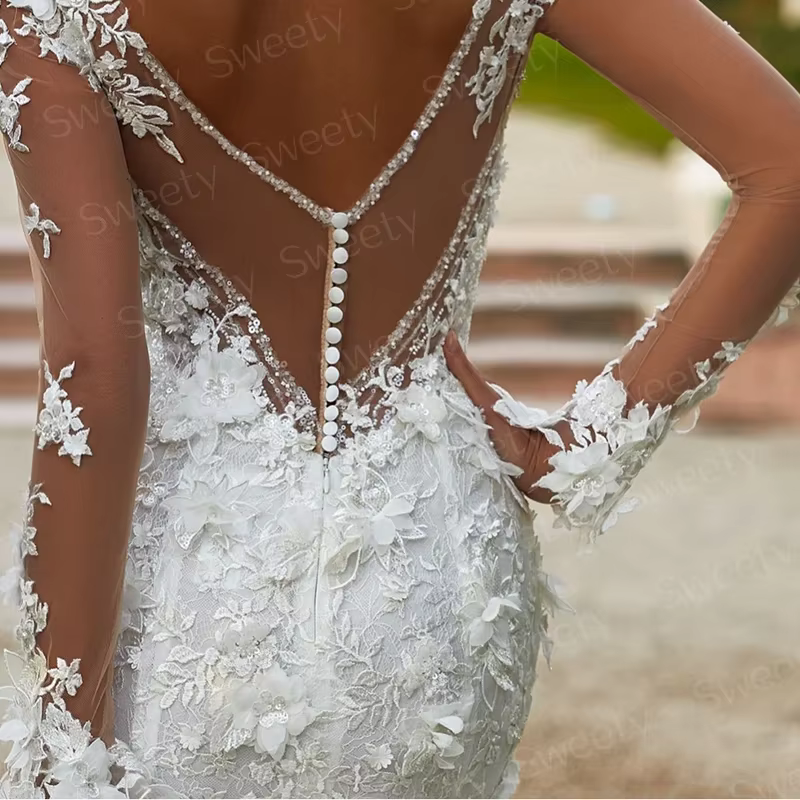 Robe de mariée sirène détachable avec traîne 2025, brodée de fleurs 3D, coupe ajustée, style robe de