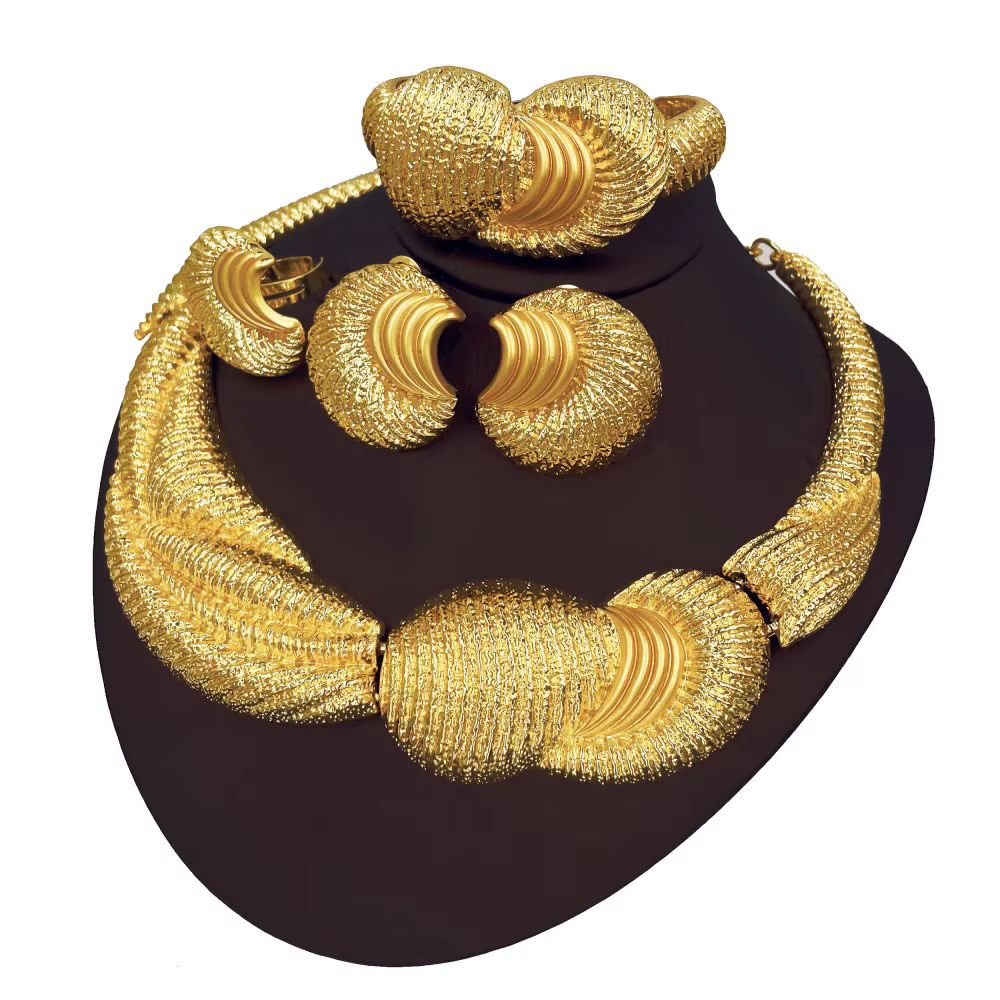 Grand ensemble de bijoux de luxe plaqué or 18 carats, grand collier, Bracelet épais, en forme de lun
