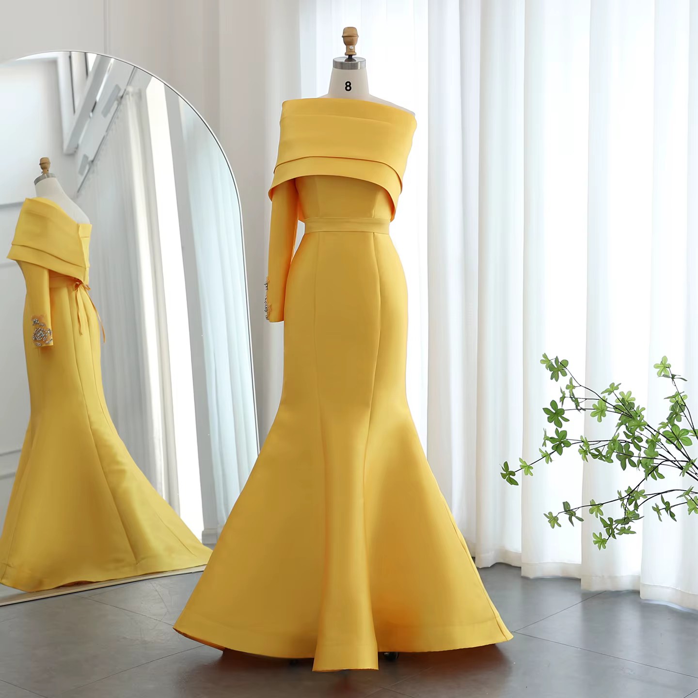 Sharon Said – robe de soirée de forme sirène jaune, élégante, asymétrique épaule dénudée, bleue, pou