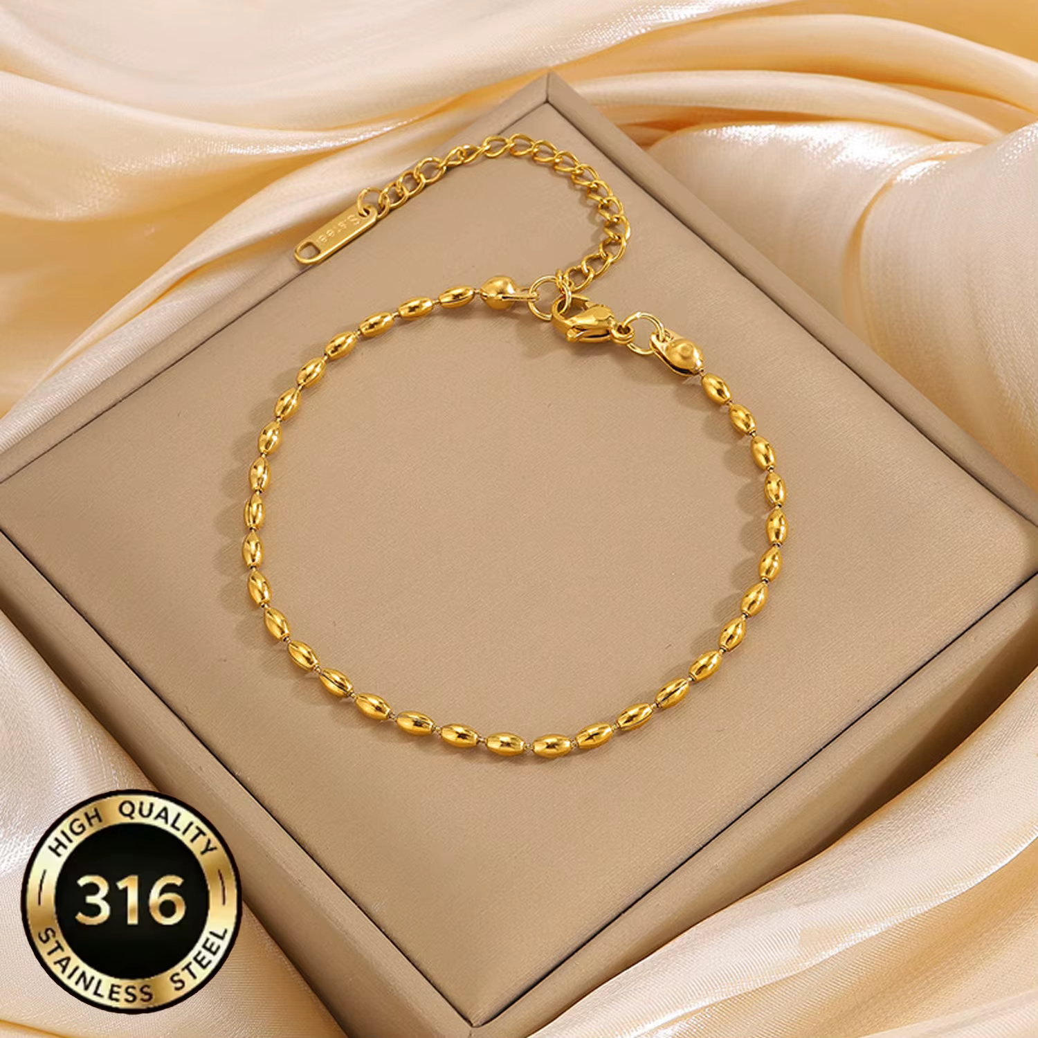 Bracelet en perles personnalisé élégant haut de gamme pour femmes, bijoux en acier inoxydable plaqué
