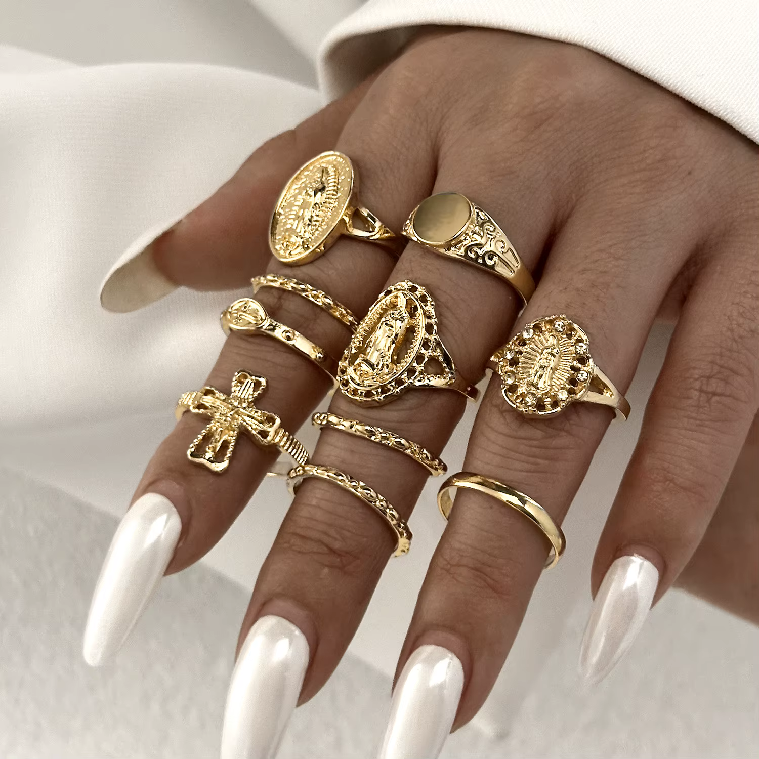 Bague de Portrait Vintage en strass pour femmes, 10 pièce/ensemble, rétro incrusté de visage, breloq