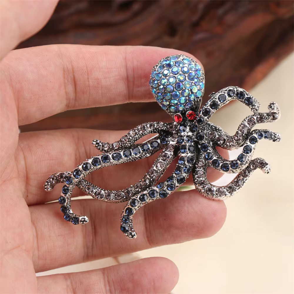 Broche de luxe de style baroque en forme de pieuvre pour hommes et femmes, accessoires de bijoux, ma