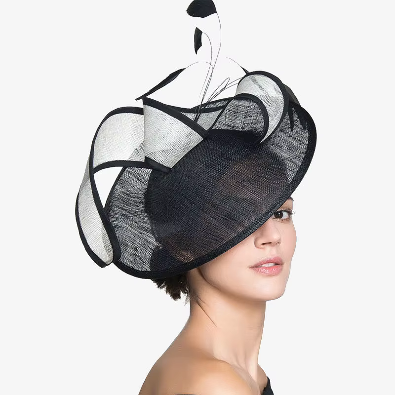 Fascinateurs à large bord pour dames, chapeau Sinamay, pièce de sauna Derby de tri Fedora, accessoir