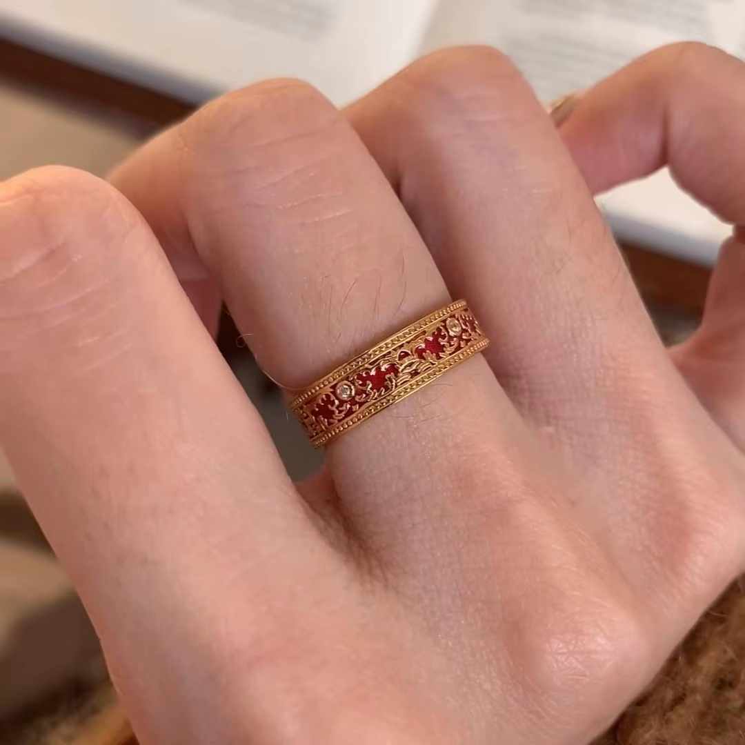 Bague Vintage en diamant goutte à goutte en émail rouge, style cour, bagues de luxe légères pour fem