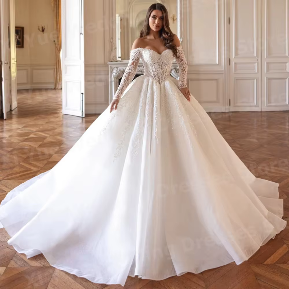 Robe De Mariée trapèze exquise pour femmes, épaules dénudées, avec des Appliques en dentelle, person