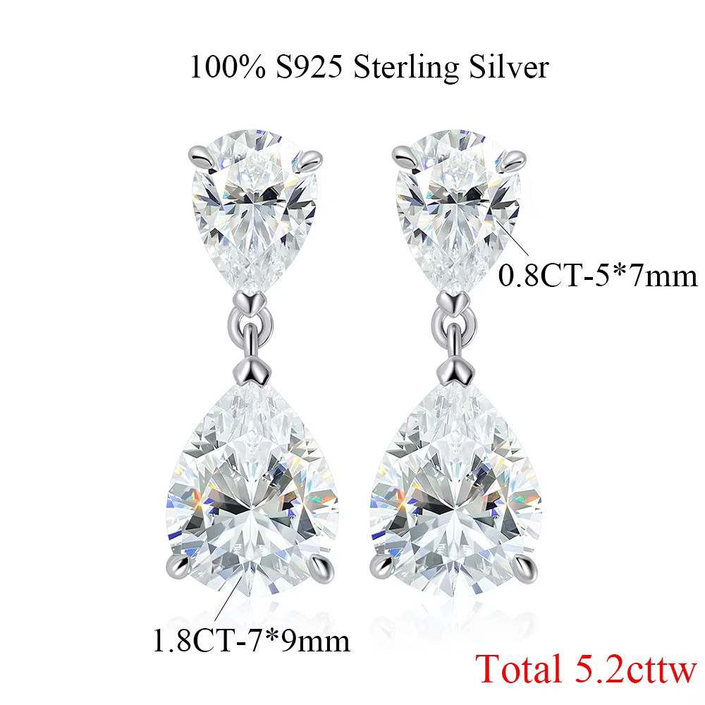 COSYA – boucles d'oreilles en moissanite pour femmes, 5,2 ct, coupe poire, 100% argent S925, diamant