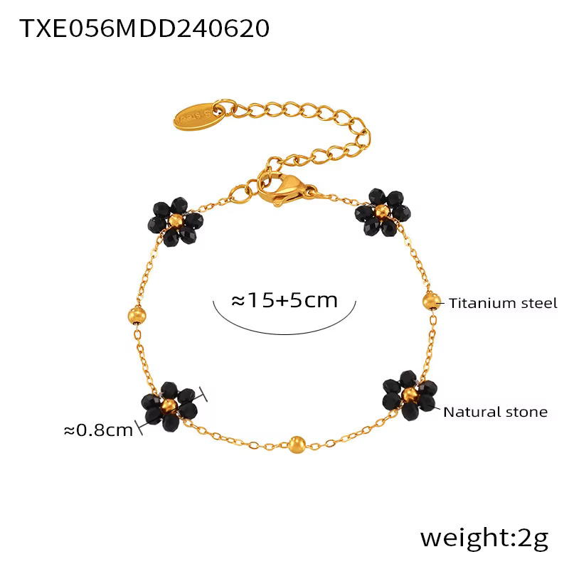 Collier pendentif fleur noire pour femme, bracelet plaqué or en acier inoxydable, ensembles de bijou