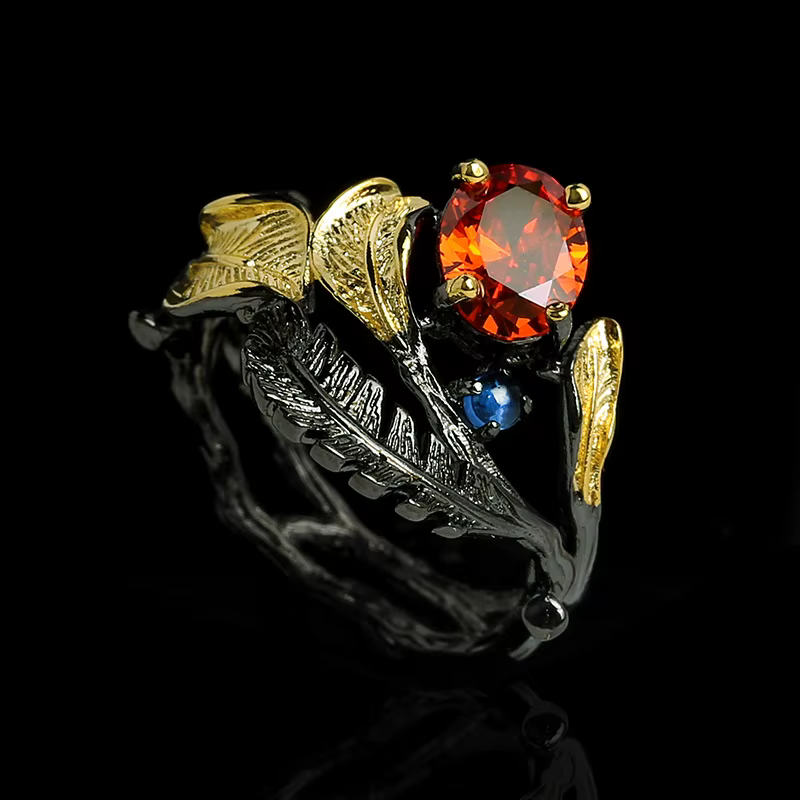 Bague en or noir incrusté de plumes pour femme, bijoux exquis, haute qualité, rouge, Zwords, bijoux 
