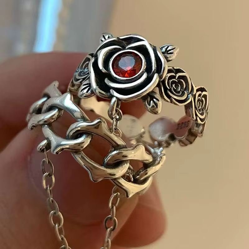 Bague rétro en forme d'épine de Rose pour femmes et filles, Punk Goth, chaîne, bijoux, ouverture d'i
