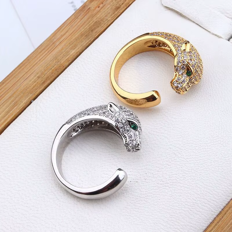 Bague tête de léopard plaquée or pour couples, bijoux élégants à la mode avec motif animal qui ne ch