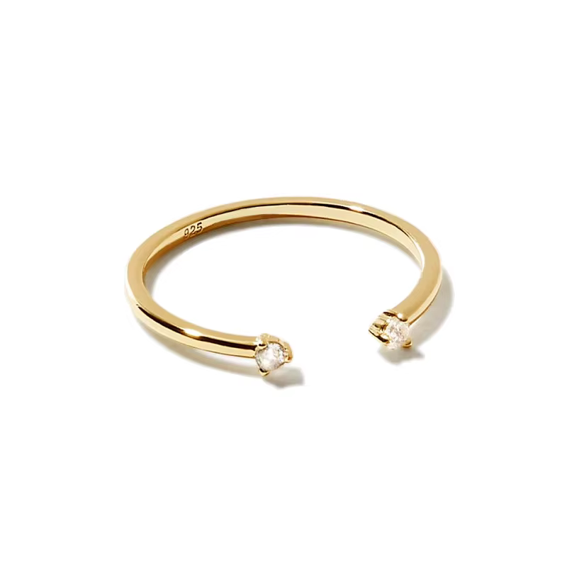 Bague d'index ouverte en acier inoxydable incrustée de zircon, design simple et exquis, pour femme, 