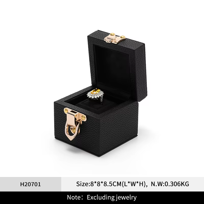 Oirlv-boîte à bagues en cuir véritable avec fermoir en métal emballage de bijoux avec Texture litchi