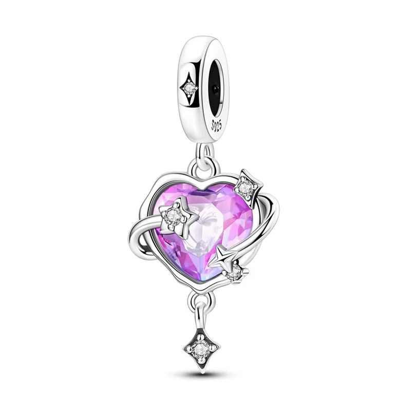 Breloques planète d'amour en argent Sterling 925, perle en Zircon CZ rose romantique, adaptées au Br