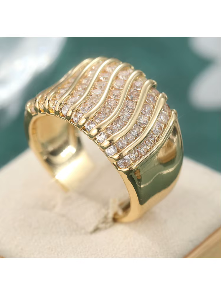 Bague de mariage couleur dorée, large bande, bagues de doigt pour fête, bijoux de luxe en zircone cu