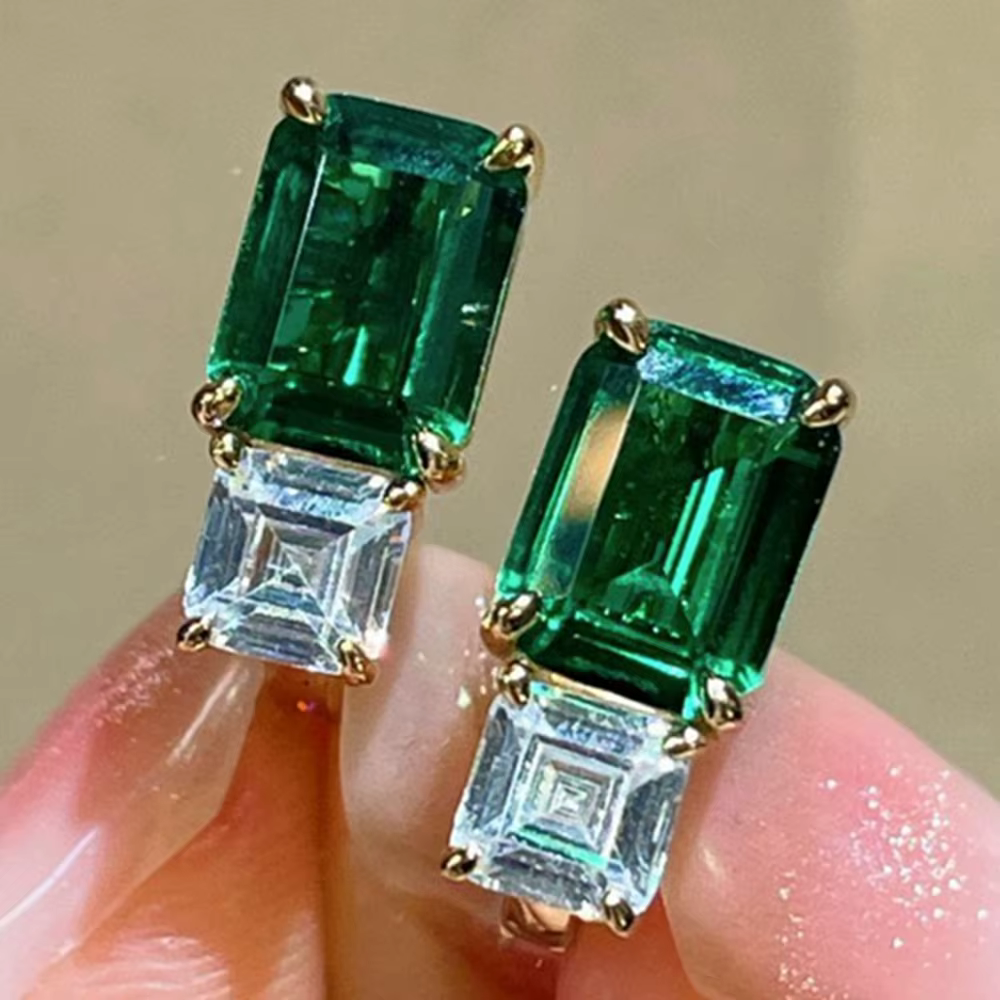 Wong Rain-Boucles d'oreilles en argent regardé 925 plaqué or 18 carats, émeraude, diamant à haute te