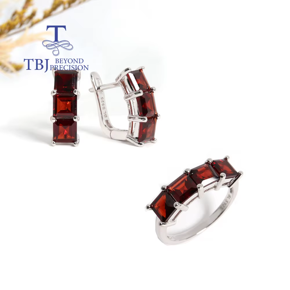 Ensemble de bijoux avec boucles d'oreilles en grenat naturel, en argent sterling 925, cadeau d'anniv