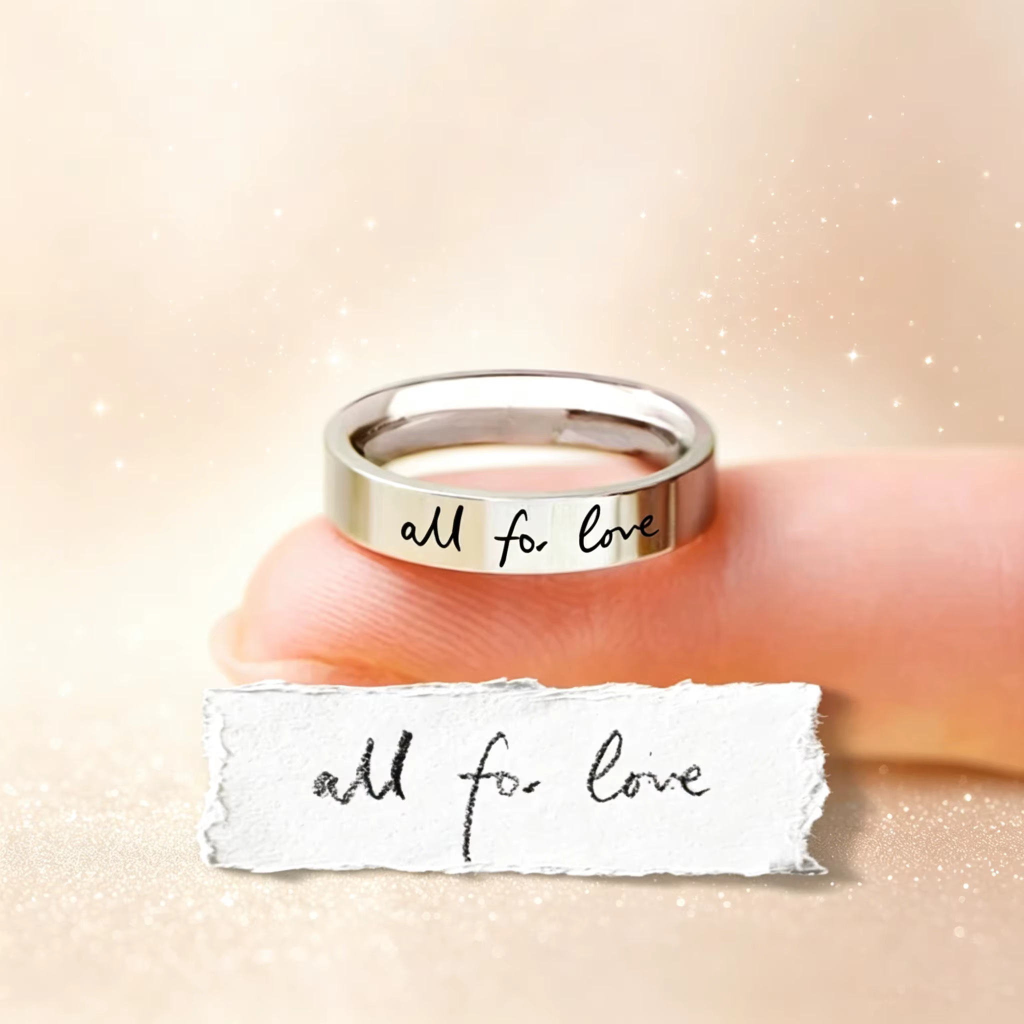 Bague personnalisée avec inscription manuscrite, texte réel écrit à la main, bague de couple, bijoux