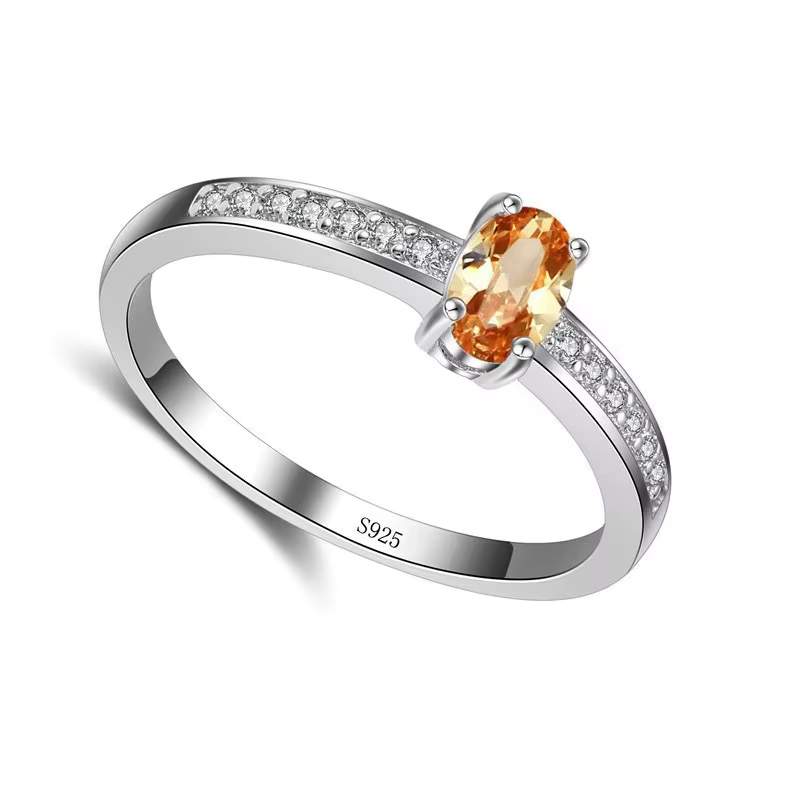 Bague de promesse en argent Sterling 925, couleur élégante, ton chaud, pierre de cristal Orange et j