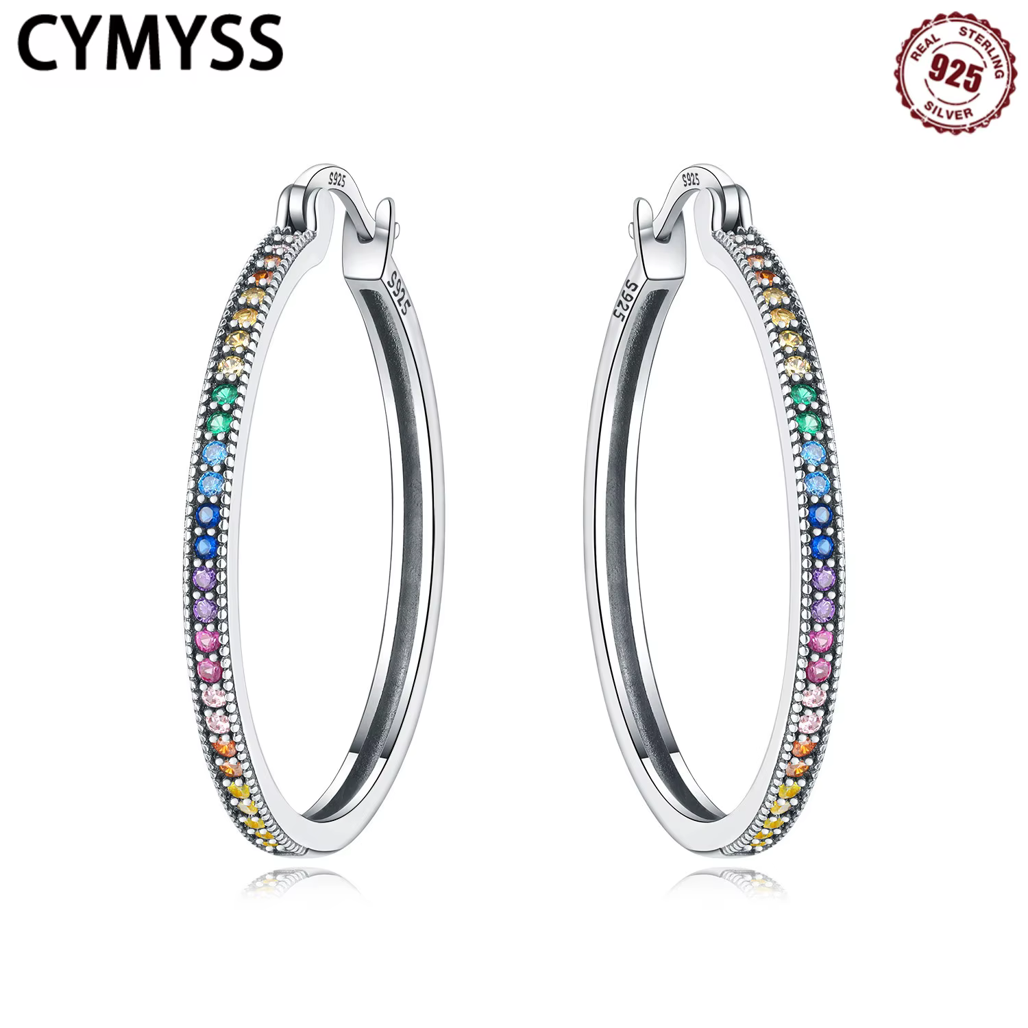 CYMYSS S925 bijoux en argent sterling boucles d'oreilles arc-en-ciel dégradé boucles d'oreilles adap
