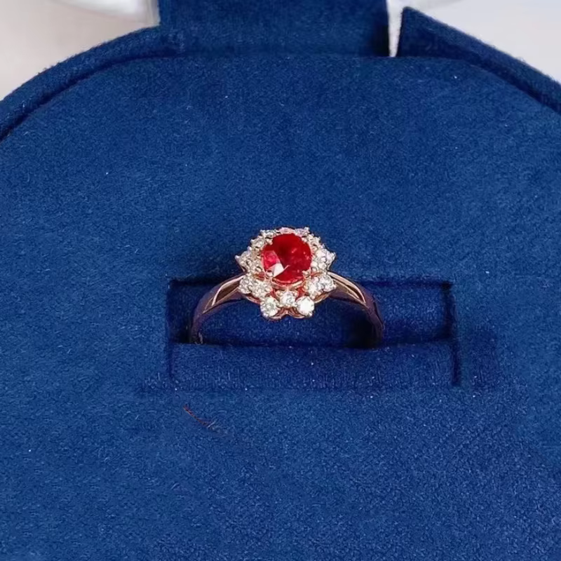 Parures de bijoux classiques en argent 925 avec incrustations de petites fleurs, diamants et rubis, 