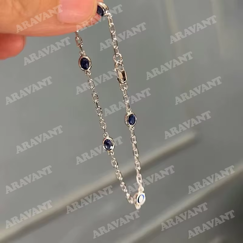 Aravant 925 argent rond bleu Zircon Bracelets chaînes pour femmes bijoux de mariage