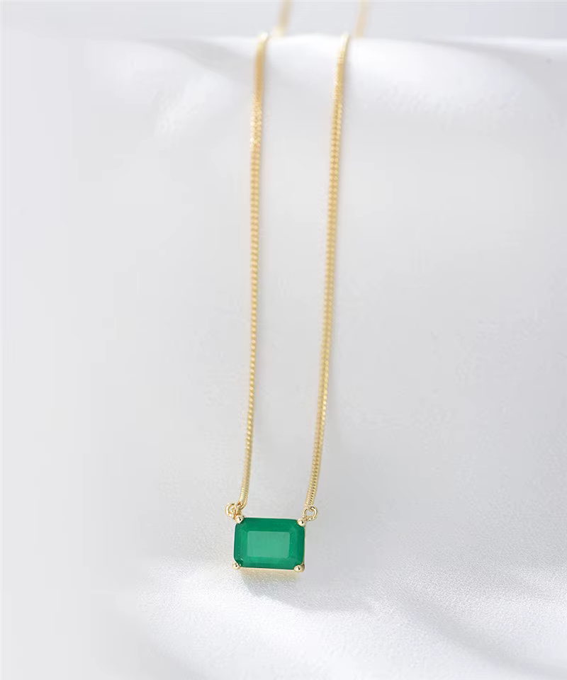 YIZIZAI-Pendentif en argent regardé 925 pour femme, pierre précieuse verte carrée simple, collier cl