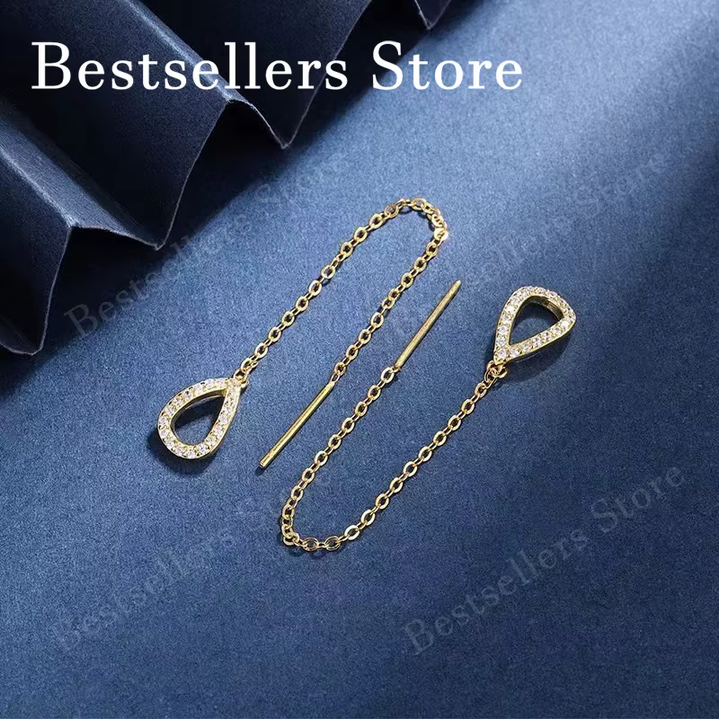 Boucles d'oreilles en argent sterling 925 plaqué or 18 carats avec zircon en forme de goutte : Mode,