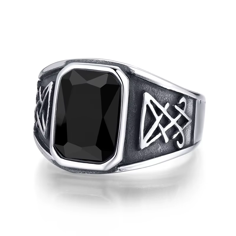 Bague en pierre Vintage avec Lucifer, Satan, chevalière pour hommes, amulette de style gothique, Wic