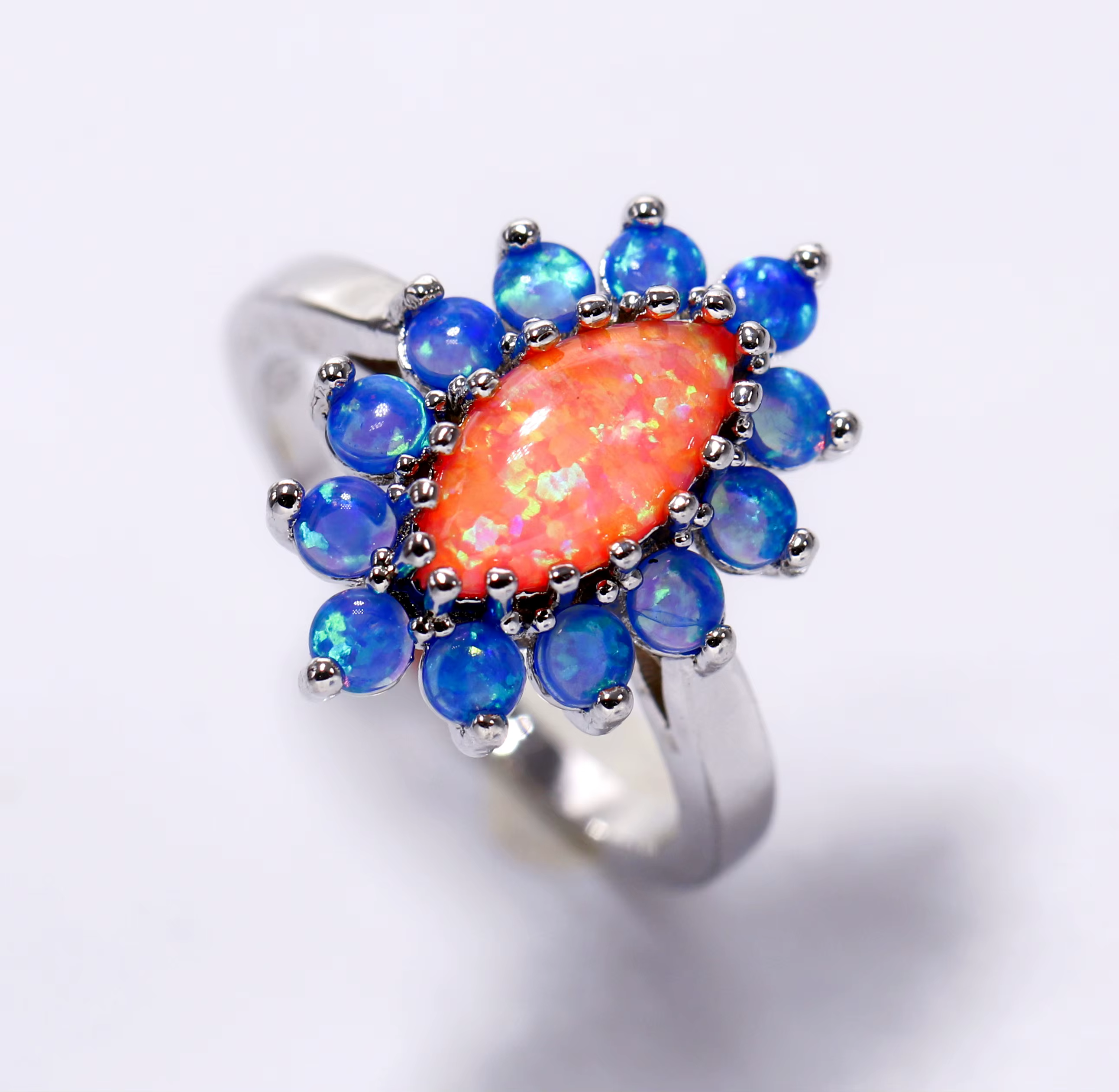Bague de luxe en forme de fleur pour femmes, bague Boho Vintage en opale synthétique orange et bleue