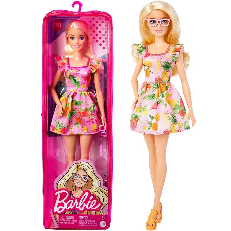 Poupée Barbie Fashionistas originale, cheveux blonds ondulés noirs, robe florale, jouets Bjd pour fi
