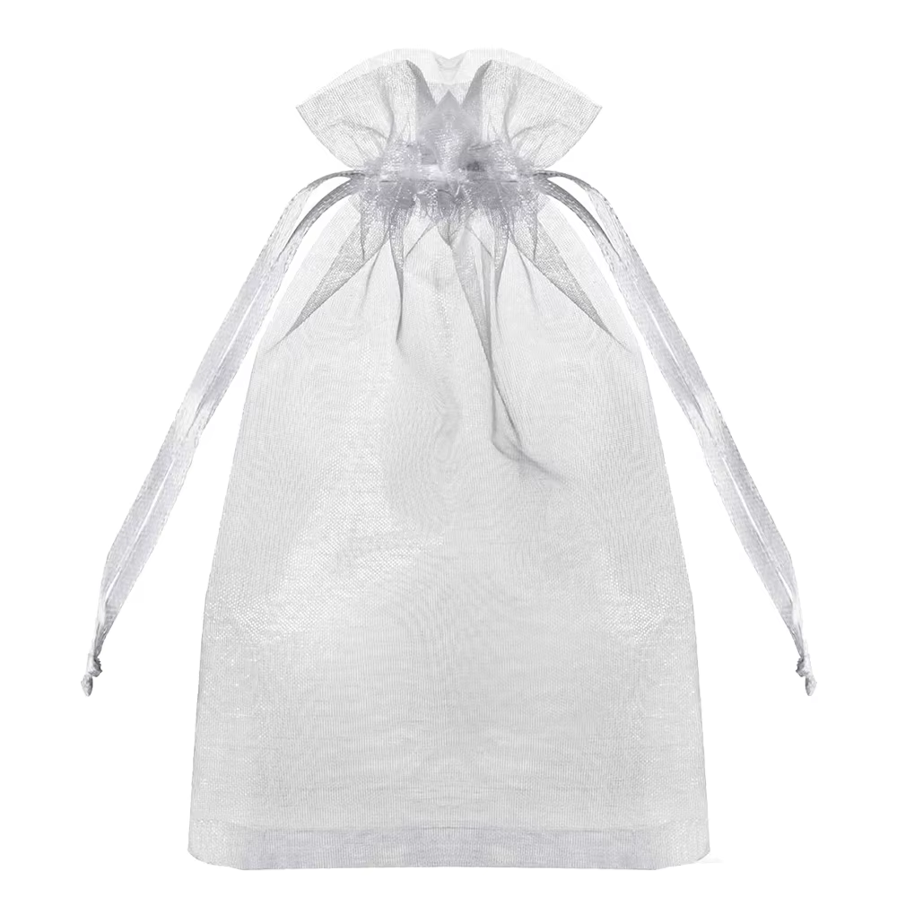 Sac en Organza transparent blanc, 50 pièces, sacs cadeaux de fête avec cordon de serrage pour mariag