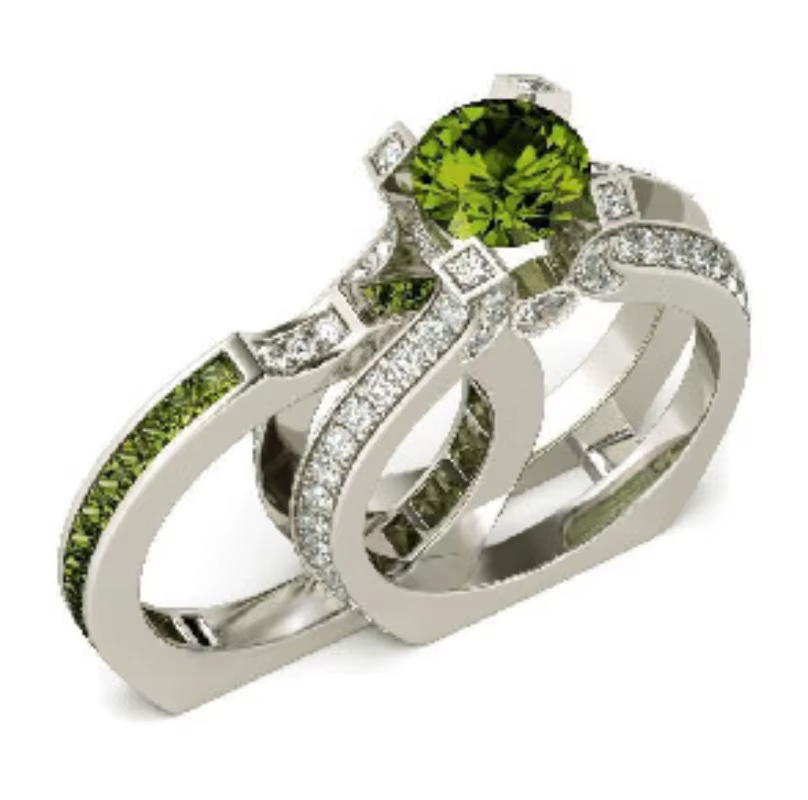 Ensemble de bagues en diamant péridot de laboratoire 2 en 1, en argent Sterling 925, bagues de fianç