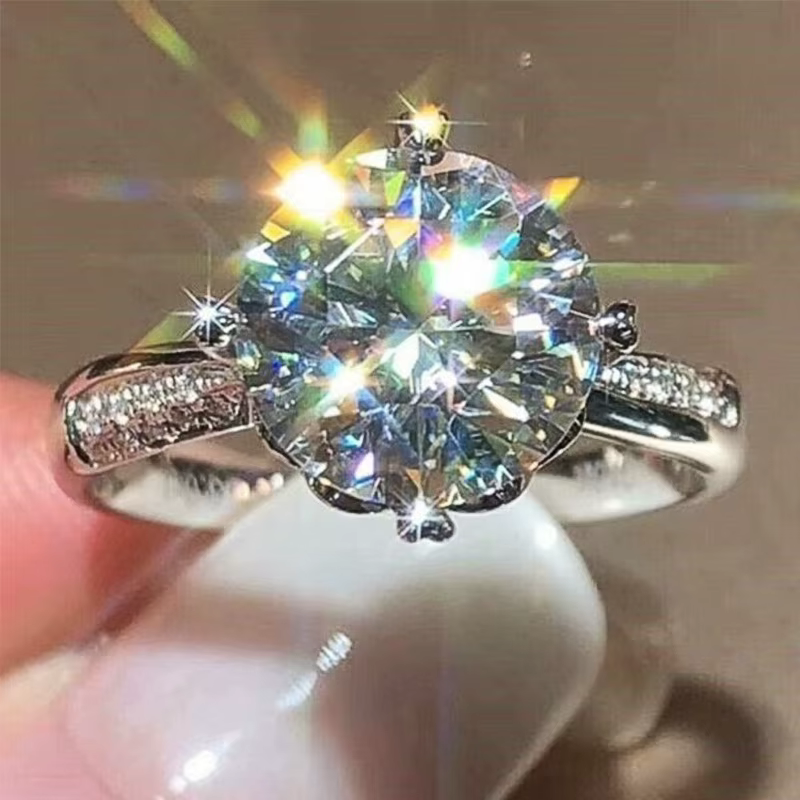 Bagues classiques en argent regardé 925 pour femmes, 6 griffes, rondes, brillantes, bijoux, cadeau p