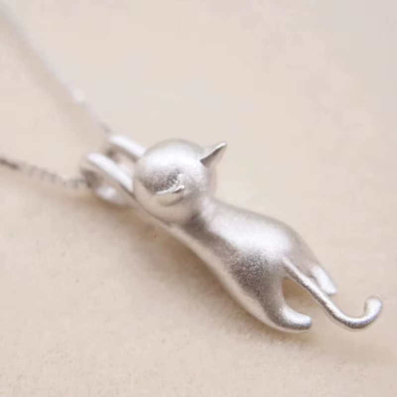 Bijoux animaux drôles pour filles, chat de dessin animé mignon, argent regardé 925, colliers de la p