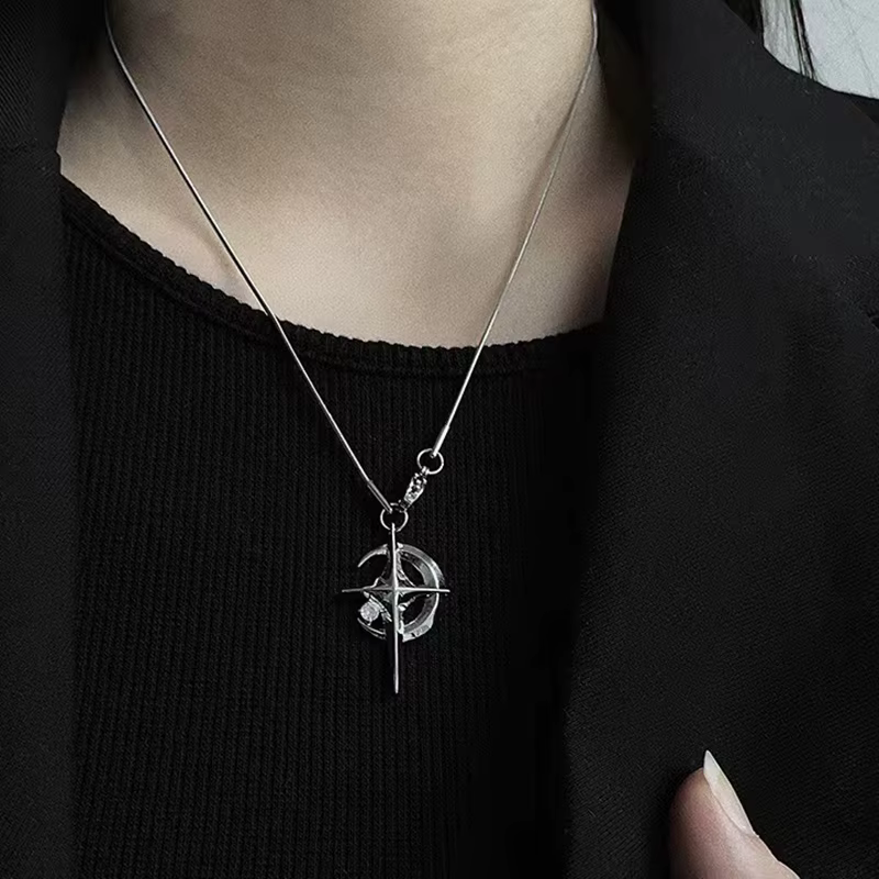 JWER nouveau Y2K cubain Figaro chaîne étoile lune pendentif collier hommes Punk noir Zircon chaîne c